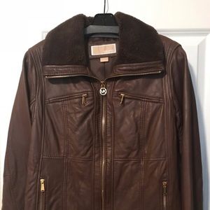 Michael Kors Brown Leather Bomber Jacket Size: L